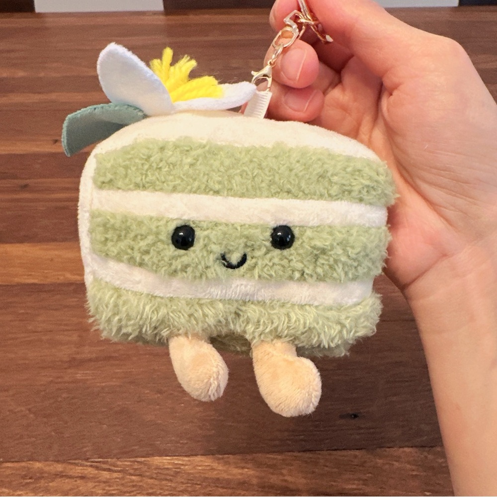 Green Cake Slice Plush Keychain Kawaii Dessert Bag Charm Cute Soft Gift